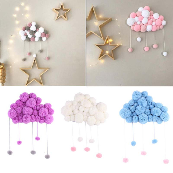 Ins 7 colors baby kids Room Decoration Cloud With Fur ball INS Kids Cartoon decoration