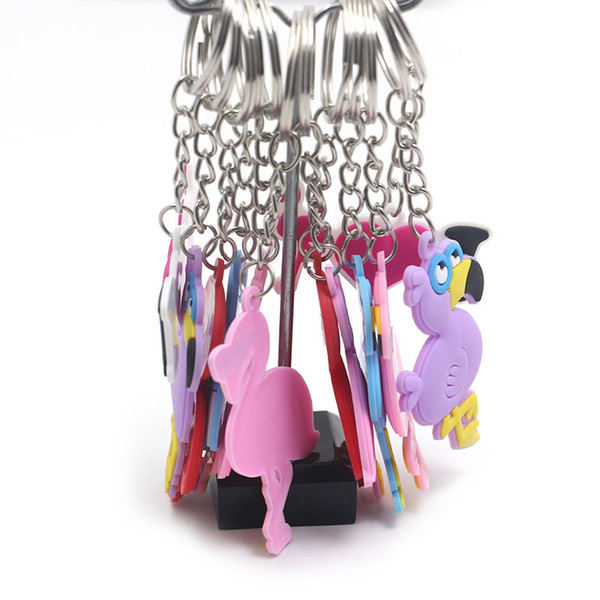 lovely kids PVC Flamingos Key Rings Holders Keychain child Gifts For coin Purse Cartoon Accessories Free Shipping