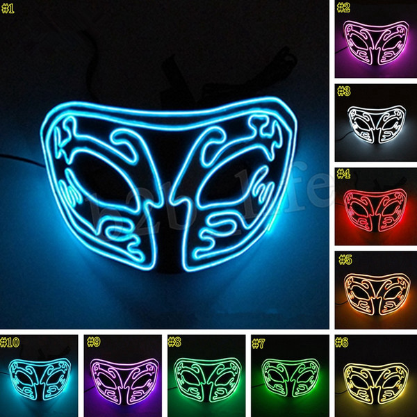 Halloween LED Light EL Half Face Light Mask Upper Half Face Glowing Cosplay Masquerade Horror Masks MMA2461