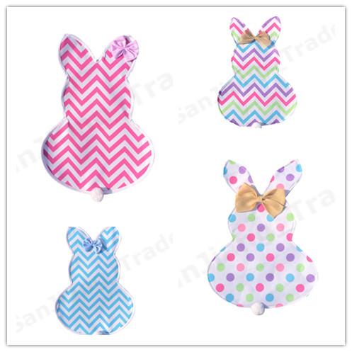 Ins Easter Bunny Garden Flags DIY Chevron Rabbit Ears Bow Cute Banners Striped Canvas Outdoor Garden Hanging Party Decor Flags Gift E21908