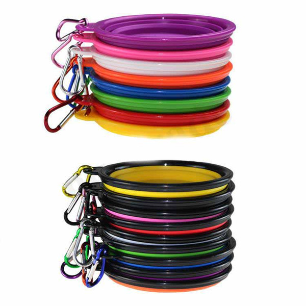 Travel Collapsible Pet Dog Cat Feeding Bowls Foldable Water Dish Cups Feeder Silicone Outdoor Portable Bowl with Carabiner 18 Colors