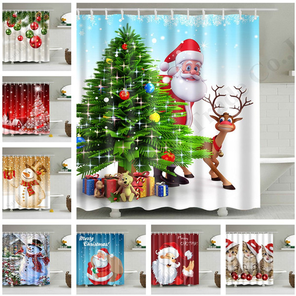 Snowman Shower Curtain Polyester Waterproof Sleepy Christmas Santa 3D Print Bathroom Shower Curtains Bath Curtain Decor 180*180cm A110704