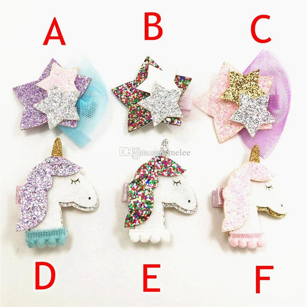 new fashion 6styles choose free ins Shining Dimensional Unicorn Star Girls Hair Clips Kids Hairpins girls animal clips free ship
