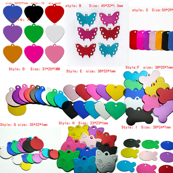 More 100 Styles Dog Tag Metal Blank Military Pet Dog Cat ID Card Tags Aluminum Alloy Army Dog Tags No Chain Mixed colors 100pcs/lot LD200110
