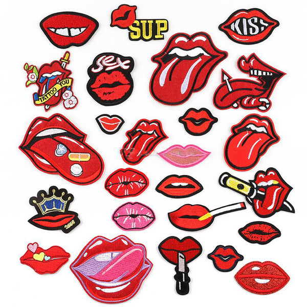 Lip Cloth Paste Funny Colorful Lips Cloth Paste Creative Lips Clothing Patches DIY Garment /Bag /Shoes Accessories 25 styles