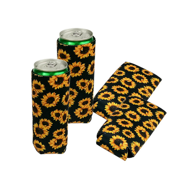 330ml Lily Elongated Cups Sleeve Neoprene Cans Cups Cover Colorful Sunflower Floral Pattern Cup Holder Beverage Coolers Protector New A1998