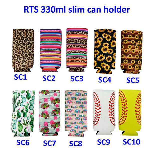 330ml Lily Elongated Cups Sleeve Neoprene Cans Cup Covers Print Sunflower Floral Pattern Cup Holder Beverage Coolers Protector