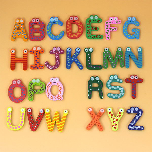 Wooden Cartoon Animal Refrigerator Magnet Stickers 26Pcs Alphabet Stickers Wooden A-Z Child Refrigerator Toy
