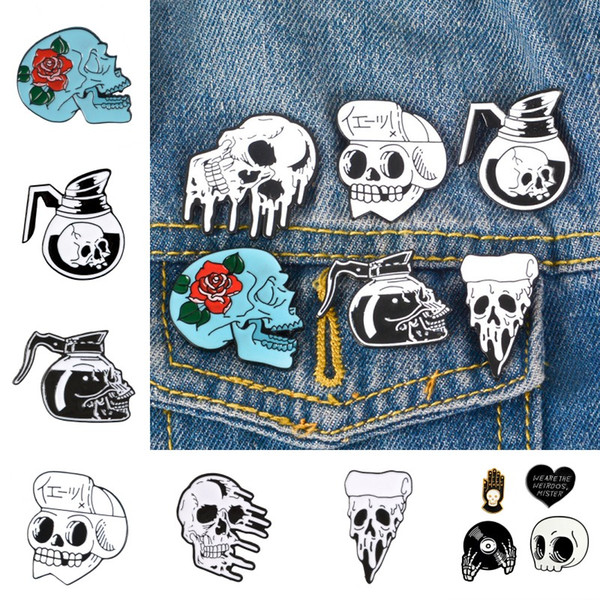 Halloween Skull Alloy Brooch Pin Enamel Halloween Brooch Pins Horror Skull Rose Enamel Alloy Clothing Accessory