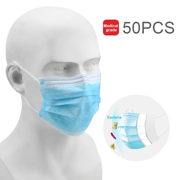 hOT 100Pcs Earloops Masks Anti Influenza Virus Disposable 3 Layer Breathing Safety Face Mouth Masks Anti-Dust