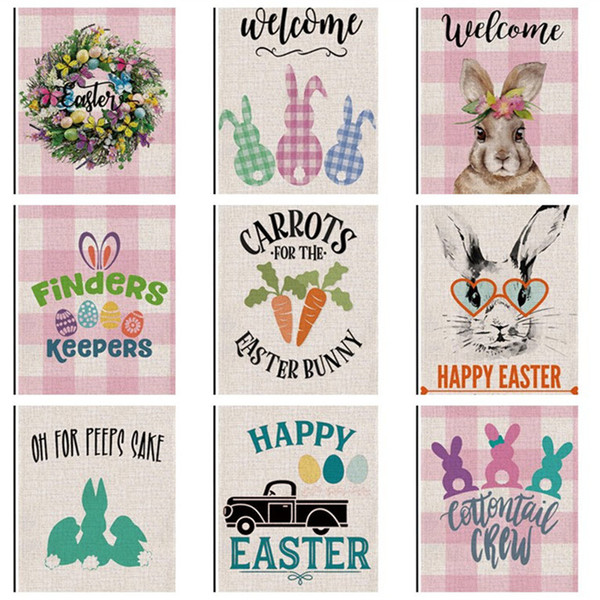 Happy Easter Bunny Garden Flag Cute Rabbit Easter Egg Festival Hanging Banner Flags Decorate Double Side Print Linen 47*32cm D11501