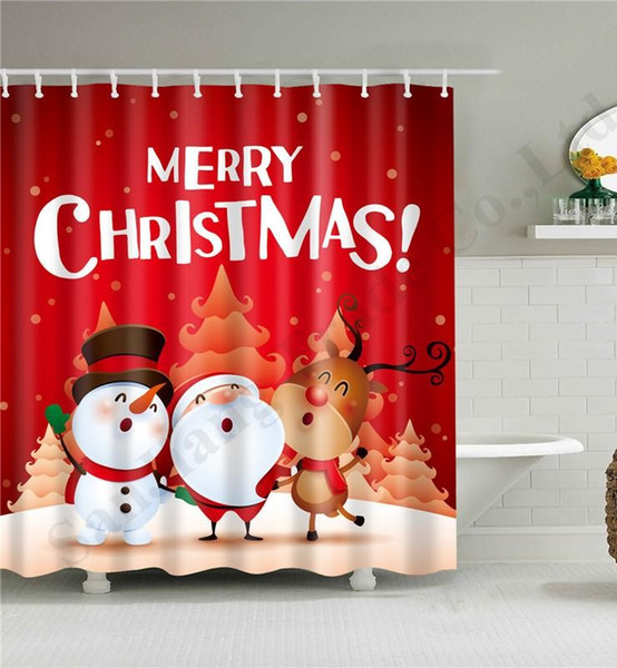 Snowman Waterproof Shower Curtain Polyester Santa Pattern Bathroom Shower 180*180cm 180*150cm 2020 Christmas Curtains Bath Curtain A110704