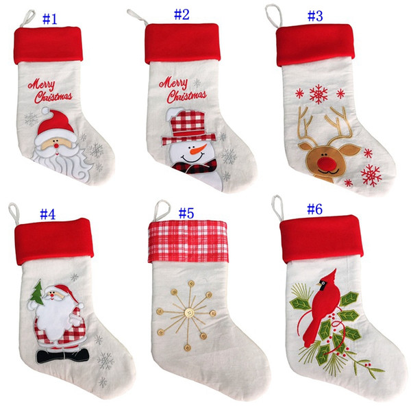 20 inch Linen cloth embroidery Christmas stocking gift bags canvas Christmas Xmas stocking Plain Burlap decorative socks bag MMA2504