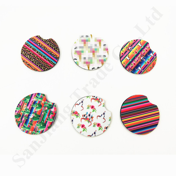 Soft Neoprene Car Cup Mat Colorful Mug Coasters Unicorn Sunflower Cactus Leopard Printed Rainbow Colors Heat Pad for Home Decor Hot C82106