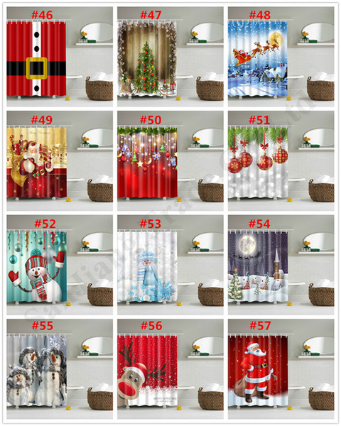 Christmas Shower Curtain Polyester Santa Snowman Waterproof Bathroom Shower 180*180cm 180*150cm 2020 Christmas Curtains Bath Curtain A110704