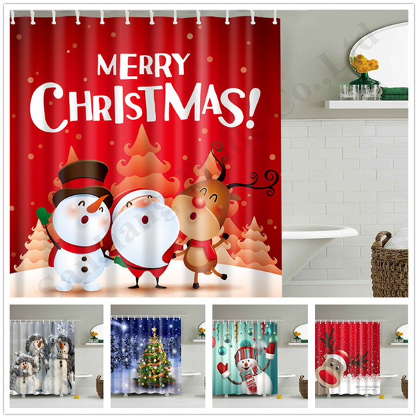 57 Colors Snowman Shower Curtain Waterproof Polyester Fabric Christmas 3D print Santa Pattern Bathroom Shower Curtains Bath Curtain A110704