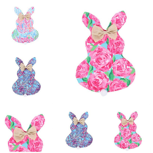 Easter Bunny Garden Flag Flower Print Rabbit Banner Plush Tail Bowknot Hanging Flags Banner Festival Home Holiday Decoration 46*42cm E11305