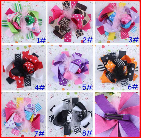 free shipping INS 20pcs girls 5-6'' boutique funky fun dot hair bows popular hair bows clips zebra character flower clips