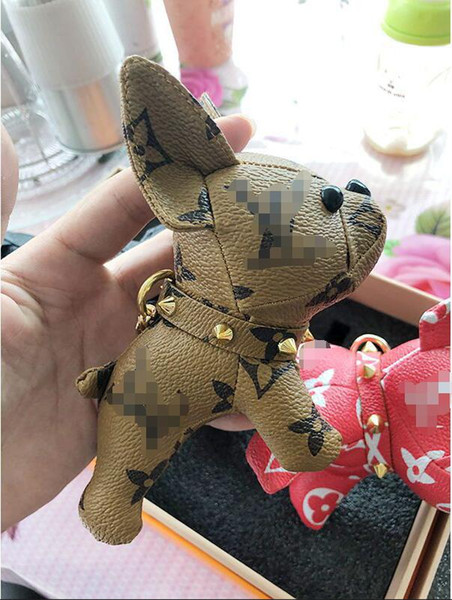 7 Styles Cartoon Dog Keychain Leather Handbag Purse Pendant Ring Keyring Charm Trinket Women girls Gifts Alloy Chains Whithout Box M1239