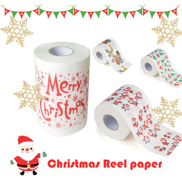 Christmas pattern series printed toilet paper santas x'mas tree printing roll toilet paper holidays decoration 4 styles