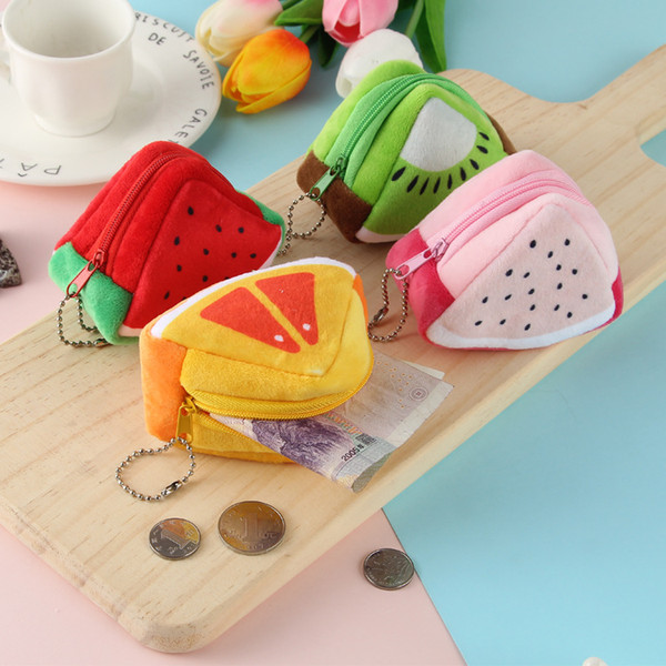 Cute Fruit Plush Coin Bag 3D Triangle Fruit Coin Purse Change Key Bag Moneybag Wallet Gift For Baby Kids Children Girls Women
