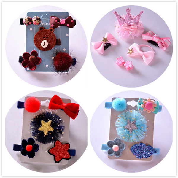 5 pcs/set 2017 Cute Bowknot Flower Hairpin Girls Kids Bow Hair Clips Bows Barrette Accessories For Children Hairclip Headdress