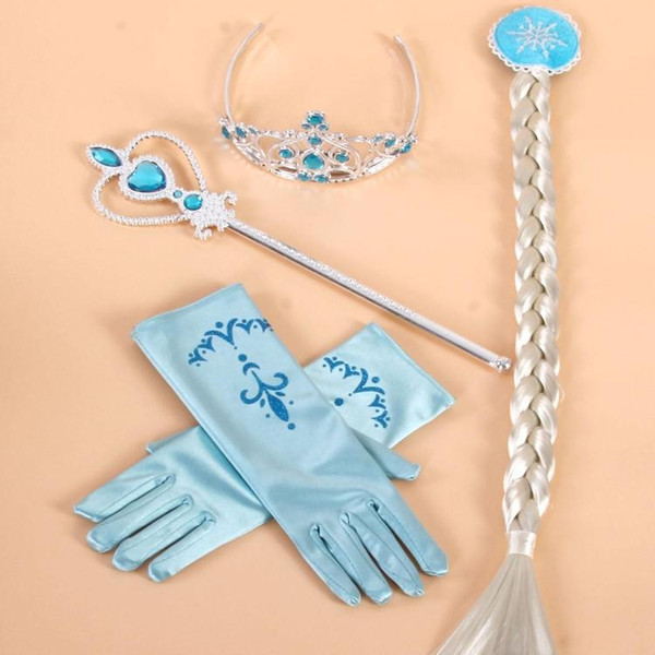 cosplay Headwear 4pcs set Crown Wig Wand Gloves Party Dress Up costume for kids Princess christmas Party Accessories