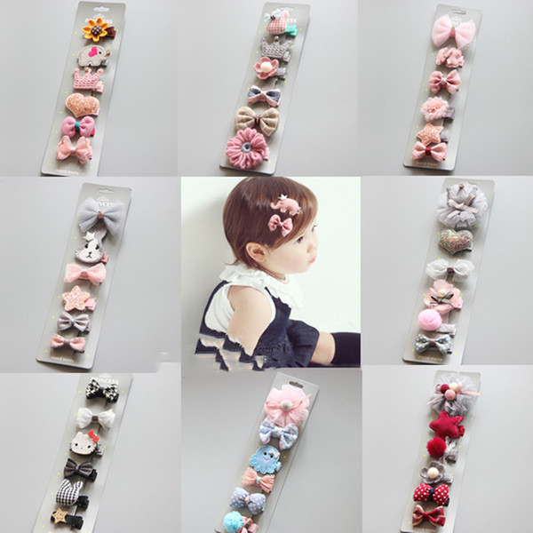 Children Hair Ornaments Girl Headdress Clip Set Group Girls Full Cloth Safety Clip Baby Hairpin with Card Paper