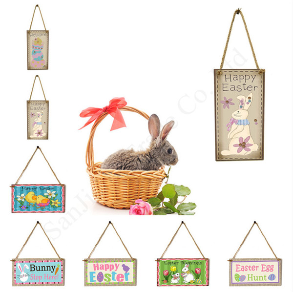 10x20cm Wooden Pendants Easter flag Cross hanging Craft Happy Easter Bunny Rabbit Hang Ornament Cartoon Rabbit Chicken Pendant SouvenirD1901