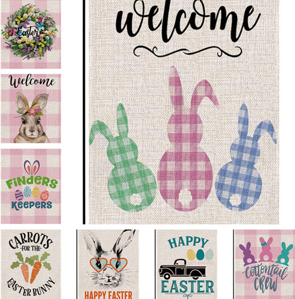 47*32cm Linen Double-sided Printing Easter Garden Flag Cute Rabbit Easter Egg Festival Courtyard Patio Hanging Banner Flags H-Quality D11501
