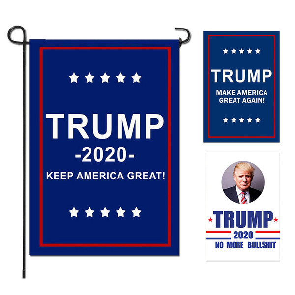 Trump Garden Flags President General Election Banner 2020 Trump Flag Polyester Cloth Plastic Flagpole Banner Flags 30* 45cm MMA1715-1