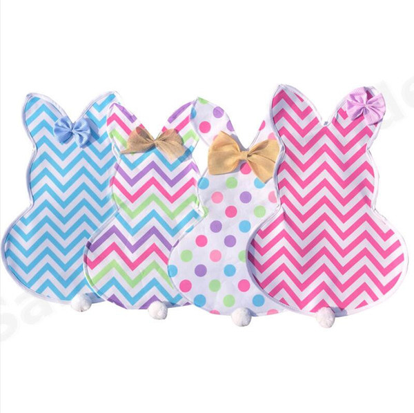 Ins Easter Bunny Hanging Flags DIY Chevron Rabbit and Bow Design Garden Banners Striped Canvas Outdoor Garden Party Decoration Flags E21908