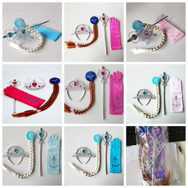 5Pcs/set baby girl Princess Hair Accessories Crown Wig + Magic Wand Glove Cosplay for Kids Dress up Party Girl Gifts