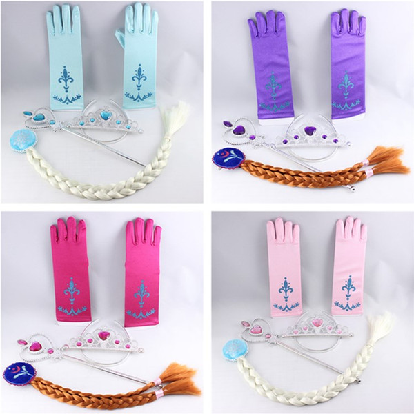 Snow Queen Princess Girl Fancy Christmas Gloves Halloween Costumes Party gloves with Crown Birthday Party Gift Cosplay Gloves Wig for Girls