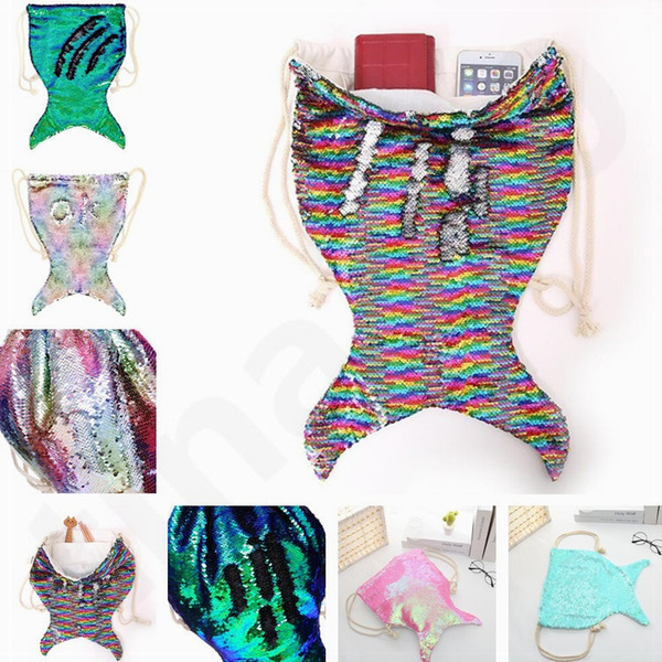 Mermaid Sequins Travelling Bag Drawstring Backpacks Mountaineering Backpack Glittering Student Shoulder Bag Gift Bags T7D066
