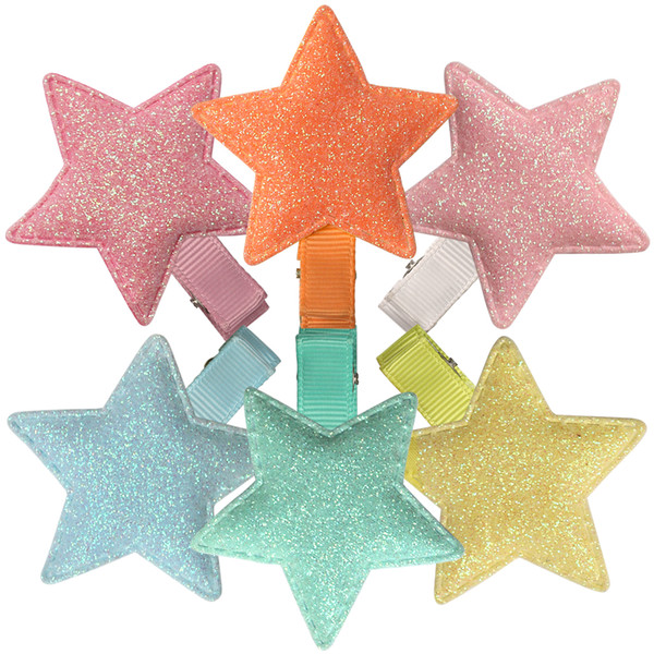 XIMA 12pcs/lot New Shiny Star Hair Clip Girls Star Heart Butterfly Crown Hair Bows Girls Hair Accessories Hairpins Mix 6 Color