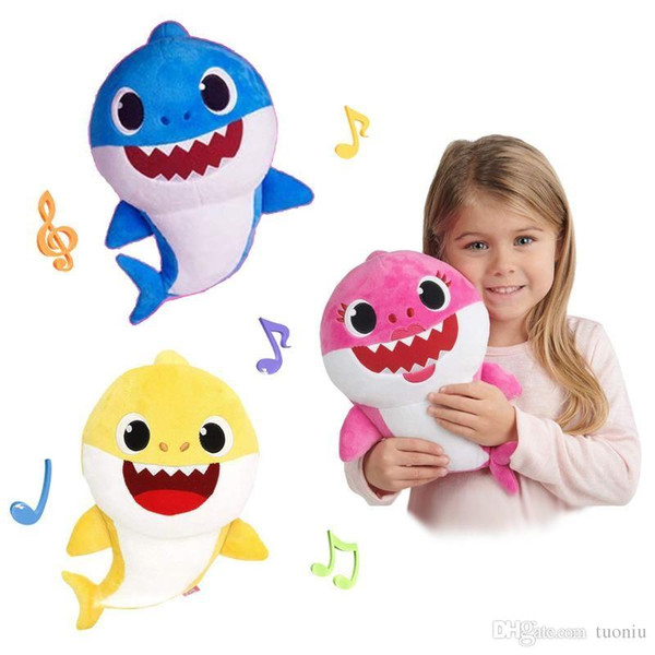 PinkFong Baby Shark Stuffed Lighting Shiner Dolls Squeeze Cartoon Plush Toys Singing Sound Soft Doll for Kids Christmas Gift Party Supply