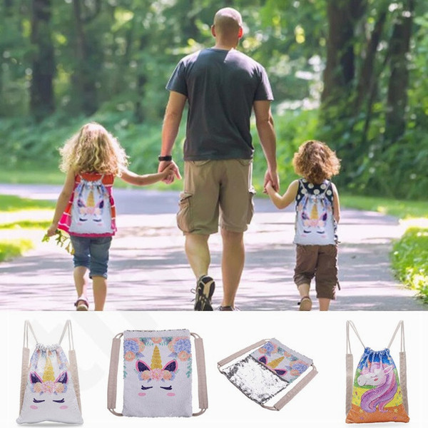 HOT Europe and America Sequin Mermaid Backpack Unicorn Drawstring Bag Outdoor Sequin Sport Backpack Fashion Woman Bags T7D067