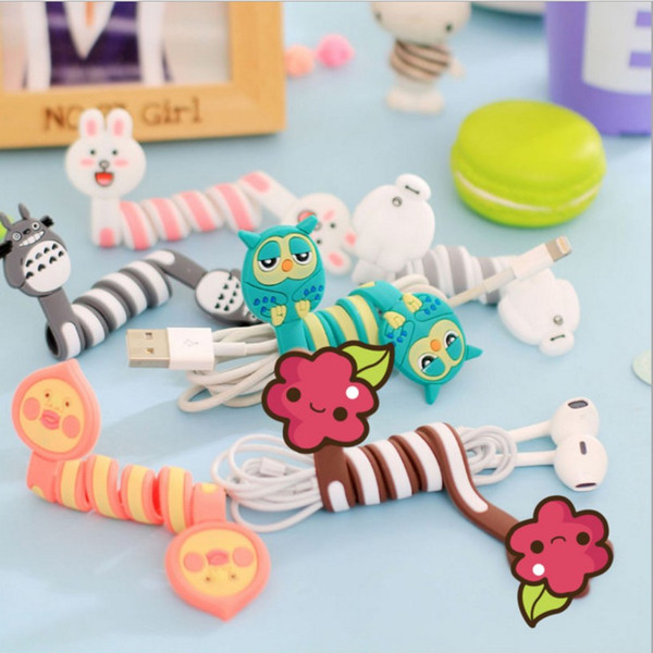 Cute 3D Cartoon wrap cable wire clip Animal PVC Headphone Cable Tidy Wrap Totoro Owl Bunny Bear earphone winder Organizer C1423