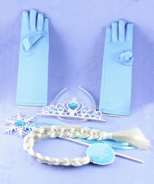Girls Full Finger Gloves Hairpiece Wig 4 Pieces Set Girl Gift Free shipping