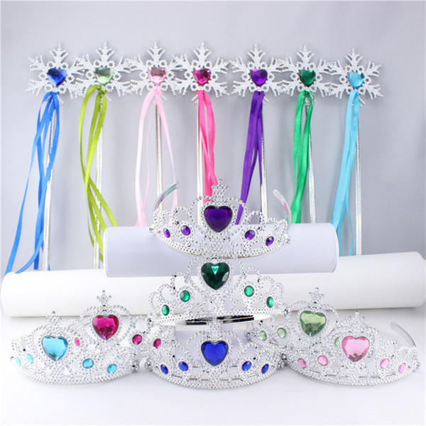 Snowflake ribbon wands crown set fairy wand girl Christmas party snowflake gem sticks magic wands headband crown tiara colorful IB298