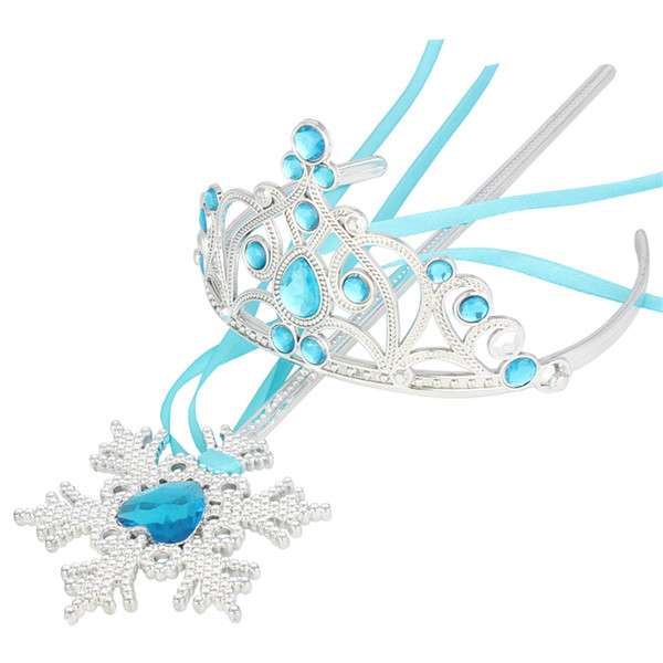 Fashion Gold Kids Snowflake Ribbon Wands Cartoon Christmas Gifts Party Frozen Crowns Cartoon Crown Magic Wand Princess Accessories B0997