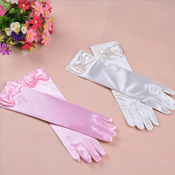 Kids Children Girls Long Gloves For Princess bowknot birthday Cosplay Nylon Dance Stage Performance Party Gloves XMAS Gifts DHL free ship