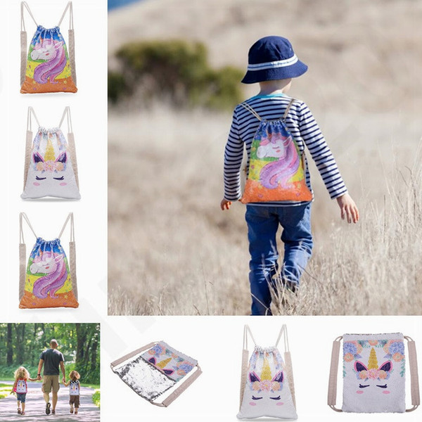 HOT Europe and America Sequin Mermaid Backpack Unicorn Drawstring Bag Outdoor Sequin Sport Backpack Fashion Woman Bags T7D067