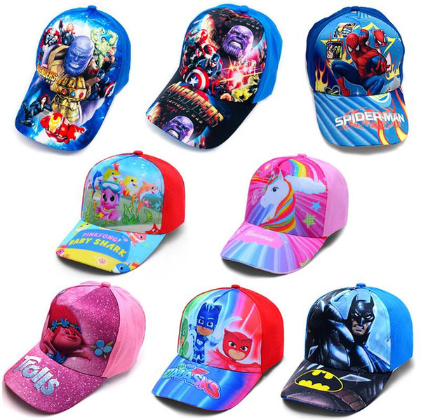 Kids baby shark marvel baseball cap 34 Styles Children Avengers Princess Caps Spiderman Sun Caps for Boys Girls