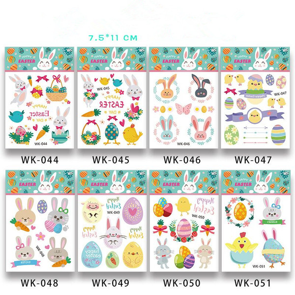11*7.5cm Easter Egg tattoo stickers Waterproof temporary fake rabbit bunny cartoon kids children body art make up tools 14 styles