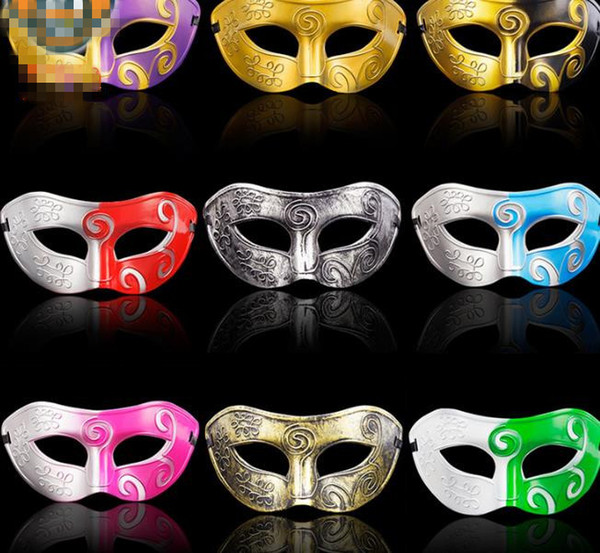 top Men's retro Greco-Roman Gladiator masquerade masks Vintage Golden/Silver Mask Carnival Mask Mens Halloween Costume Party Mask B575