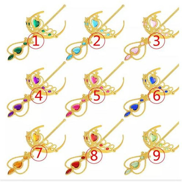 gold Heart shape diamond cosplay Crown Tiaras Children Party Accessory Magic Wand Rhinestone Crown 2pcs set free shipping in stock