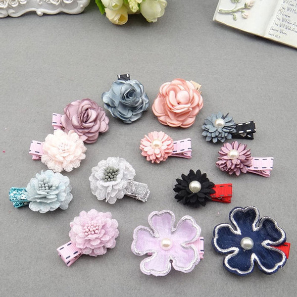 Korean Childrens Hair Accessories baby Girls pearl Fabric Flowers beautiful Hair Bows HairClips Hairpins kids BB Hair Things barrettes A204