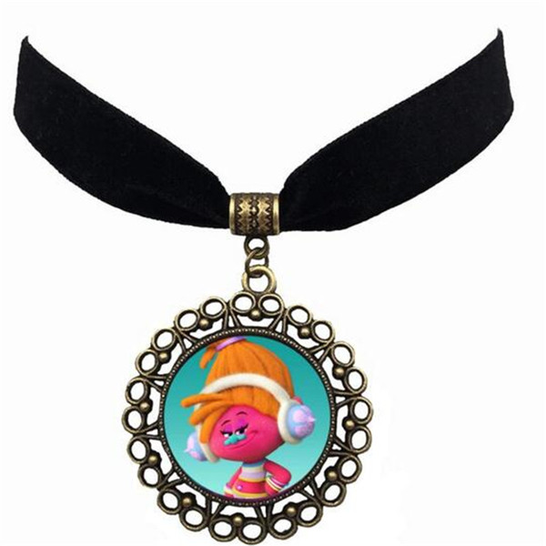 DHL Choker Necklace Cute Fairy Trolls Time kids Cartoon Velvet Statement Jewlery Body Chain Gift for Children Anime Accessories